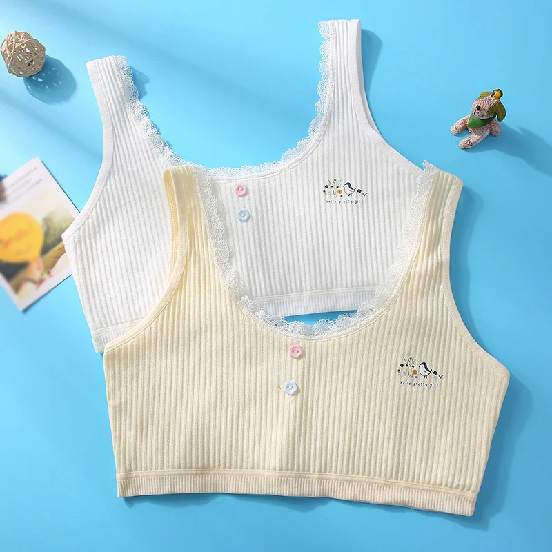Girls' Vests Cotton Underwear Girls 10-16 Y Primary And Junior High School Double Cotton Anti-Slip Girls' Uniform Size Bra