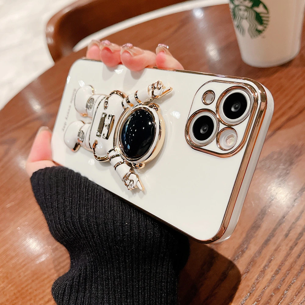 best case for iphone 13 pro max Cute Astronaut Plating Fold Stand Holder Phone Case For iPhone 13 11 12 Pro Max XS Max XR X XS 7 8 Plus SE 2020 Bracket Cover apple iphone 13 pro max case