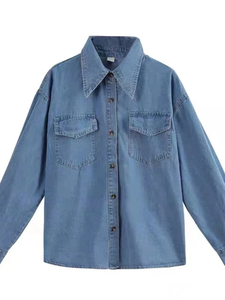 Camisa vaquera para mujer, ropa interior Vintage en capas, azules, Traf oficial, otoño e invierno, 2023 - AliExpress