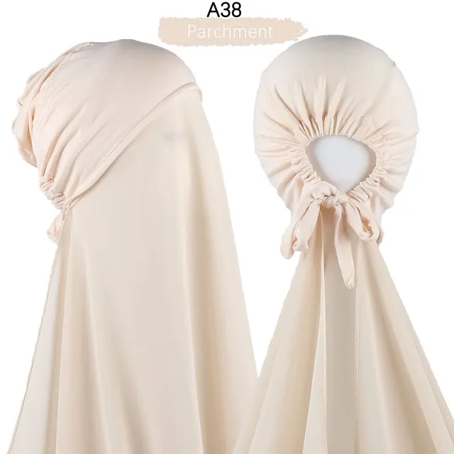 Muslim Women Chiffon Hijab With Cap Bonnet instant Chiffon Hijab Pinles Shawl Head Scarf Under scarf Caps Cover Headwrap A38