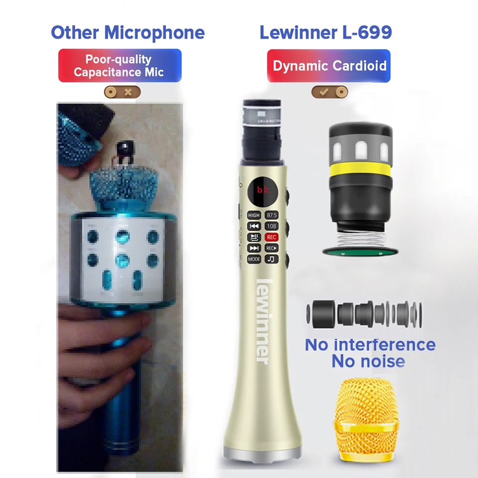 Фото Караоке-микрофон Lewinner с подарочной упаковкой, беспроводной динамик 15-20 Вт, Bluetooth-микрофон для подарка на день рождения, фестиваль №5
