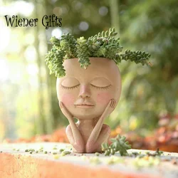 Girls Face Head Flower Planter Succulent Plant Flower Container Pot Flowerpot Figure Garden Decor Nordic Tabletop Ornament