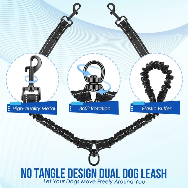 Explosion Proof Impact Elastic Buffering Adjustable One To Two Double Dog Leashes Dog Walking Accessories for Small Dogs 3