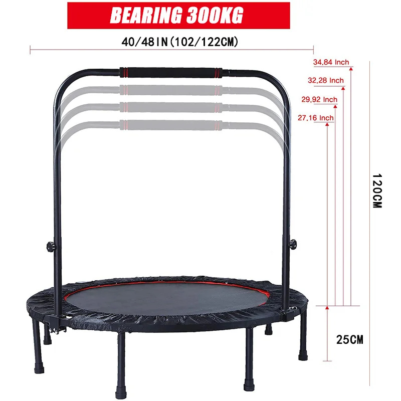 40/48" Foldable Adult Fitness Trampoline with Adjustable Handrail adult fitness trampoline