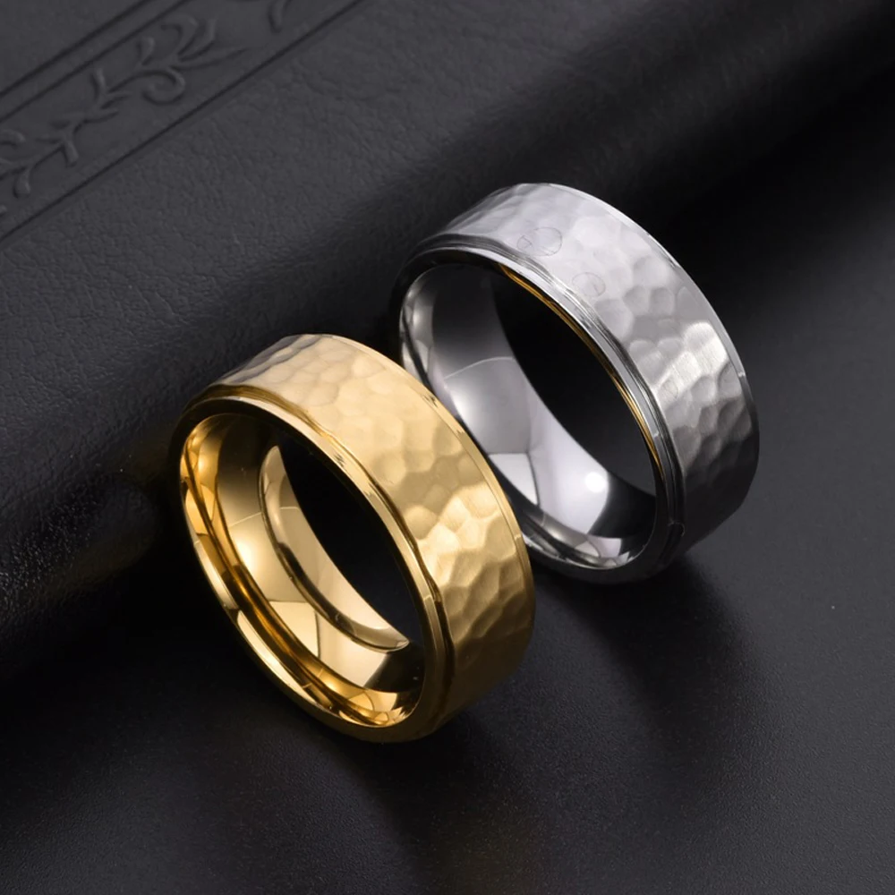 Honeycomb Titanium Steel Ring Hand-Forged Crater Texture