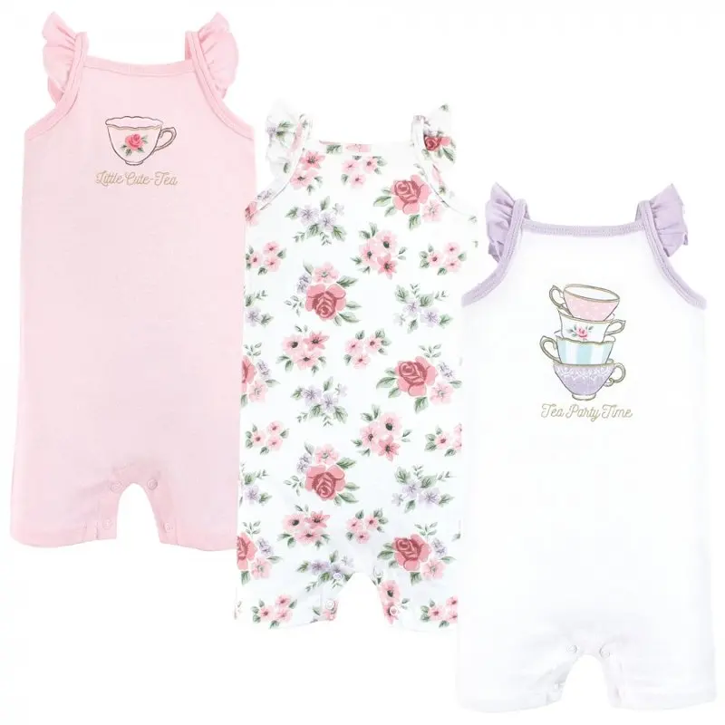 

Girl Cotton Rompers, Tea Party, 0-3 Months