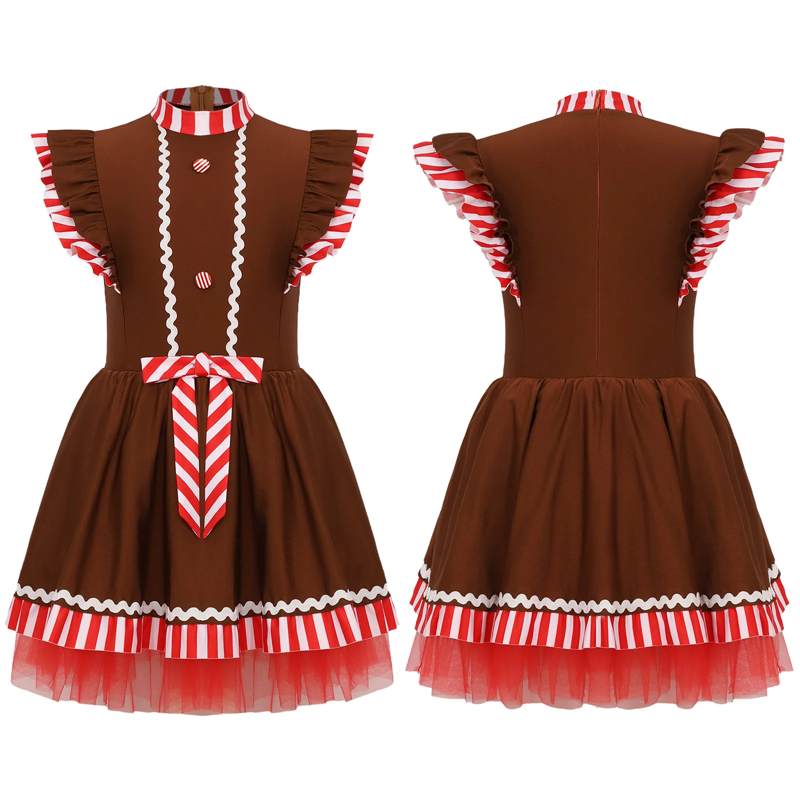 thumbnail image 1 of Disfraz de hombre de jengibre de Navidad para niñas, vestido de Papá Noel a rayas con mangas voladoras, vestido de Papá Noel, tutú de Ballet, vestido de baile y patinaje, 1 of 5