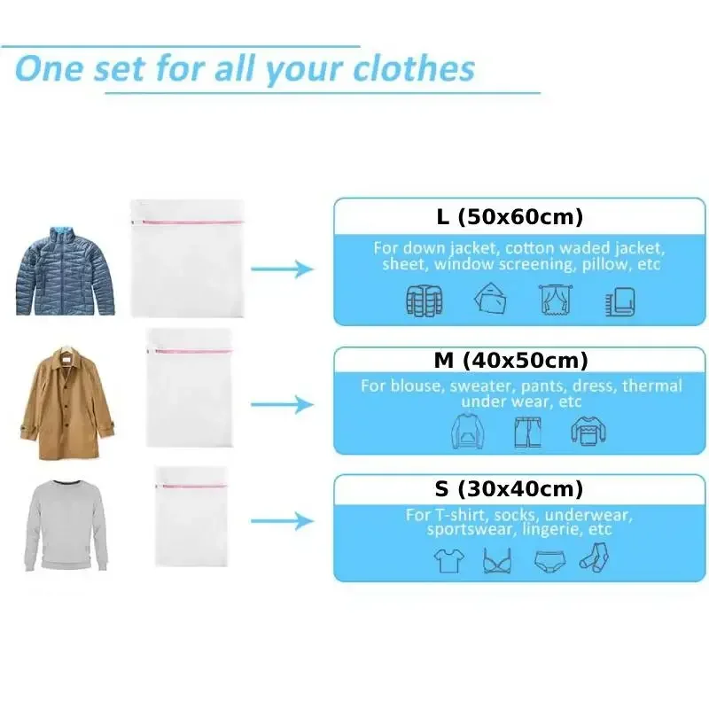 3pcs Fine Mesh Laundry Bags Travel Net Wash Bags Lingerie for Washer Dryer Delicates Bras Underwear Socks Mask Blouse Silk
