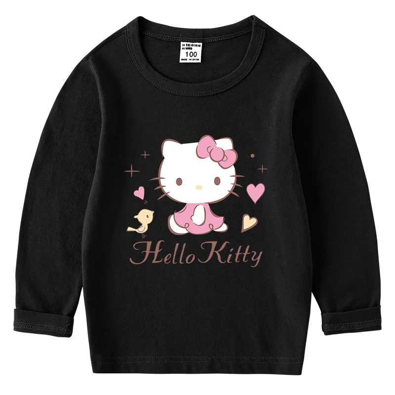 thumbnail image 1 of Camiseta de algodón de Hello Kitty para chico de otoño, camiseta de manga larga con cuello redondo y dibujos animados, ropa para niños y niñas, 1 of 5