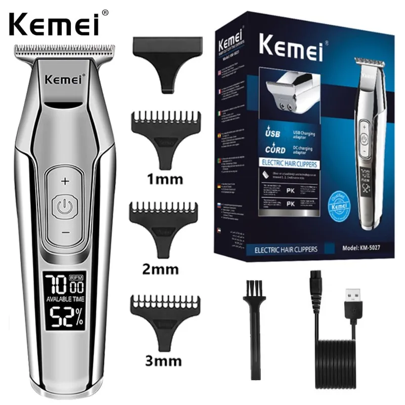 Kemei Máquina de Cortar Cabelo Profissional Aparador de Barba para Homens Velocidade Ajustável Led Digital Clipper Escultura Clippers Navalha Elétrica