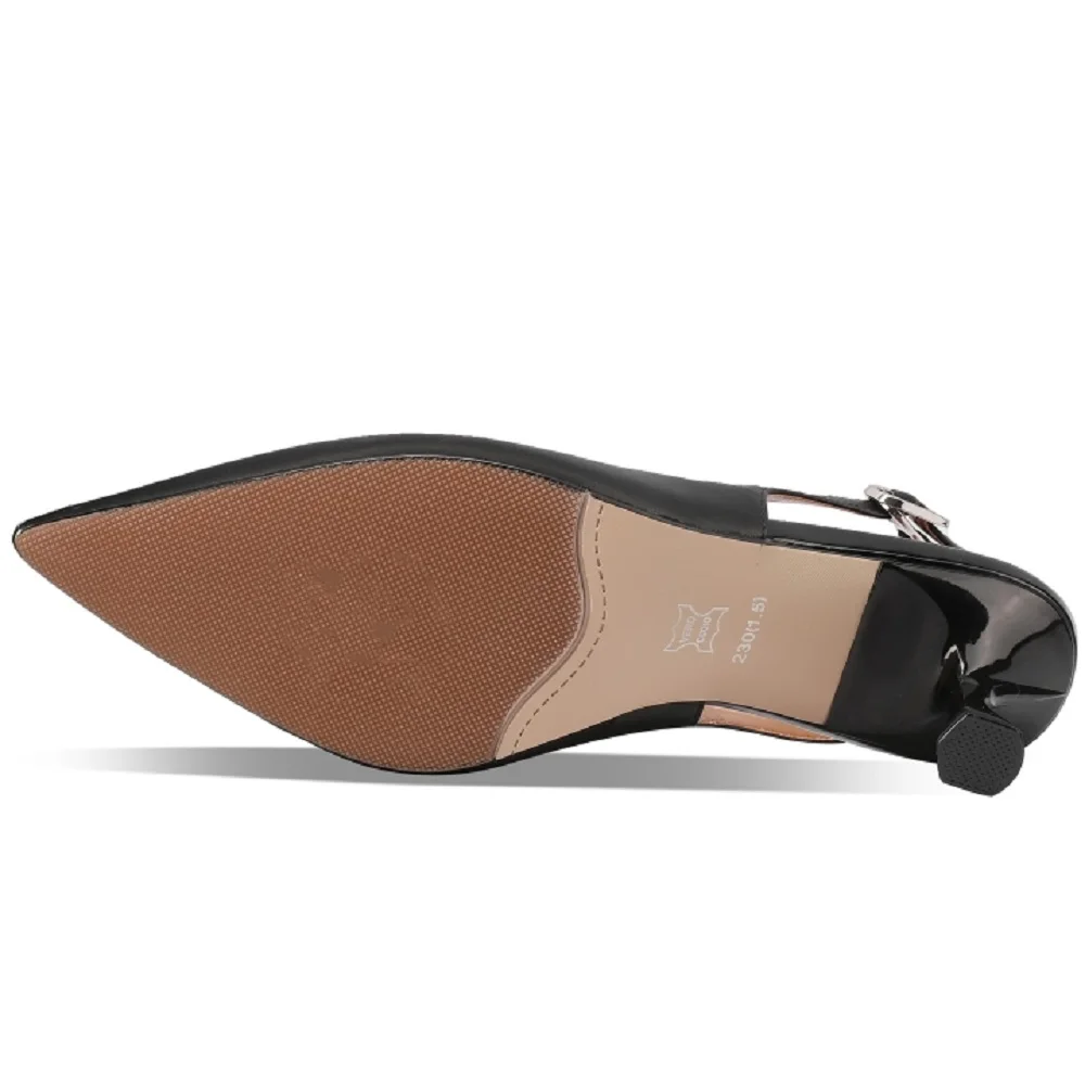 【JOCHEBED HU】Casual Women's Brand Genuine Leather Pointed toe Pumps Solid Slingbacks Comfortable Thin Heels Office Shoes 33-43