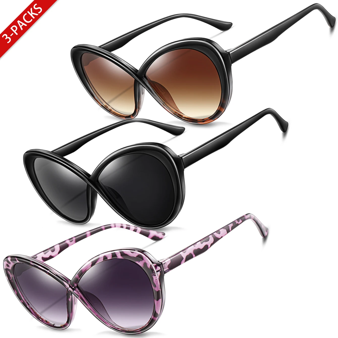 3 Pairs Womens Cycling Sunglasses Oval Shades