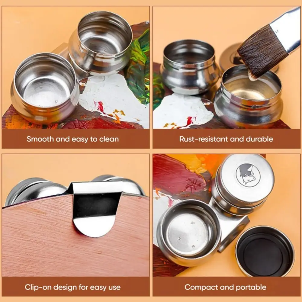 스테인리스 스틸 유화 딥퍼 싱글/더블 홀 수채화 유화 유성 페인트 포트 아티스트 오일 딥퍼