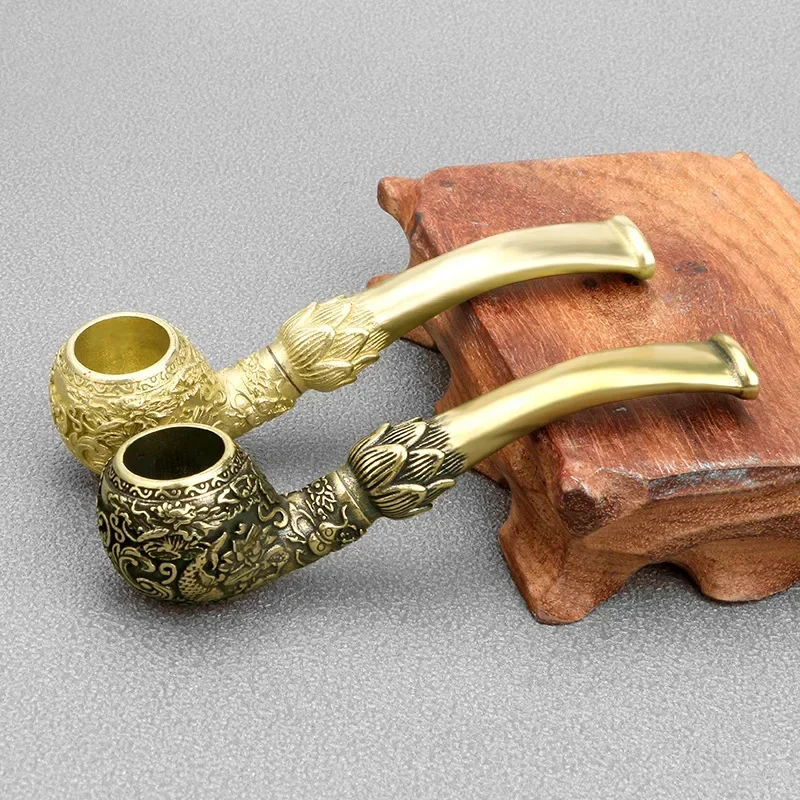 Tobacco Pipe Herb Smoking Pipe Smoking Pipe Handicraft Pipe Antique Hand-carved Carp Brass Copper Cigarette Holder Figurines Miniatures Ornaments Creative Home Decoration