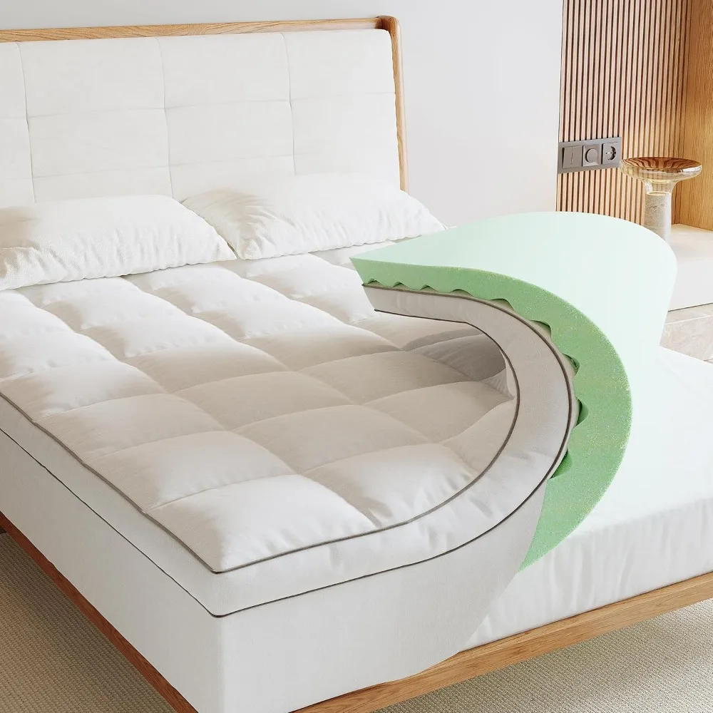 Memory Foam Mattress Topper , 4inch Dual Layer Cooling 2''Gel Green Tea Memory Foam & 2" Pillow Top Mattress Pad