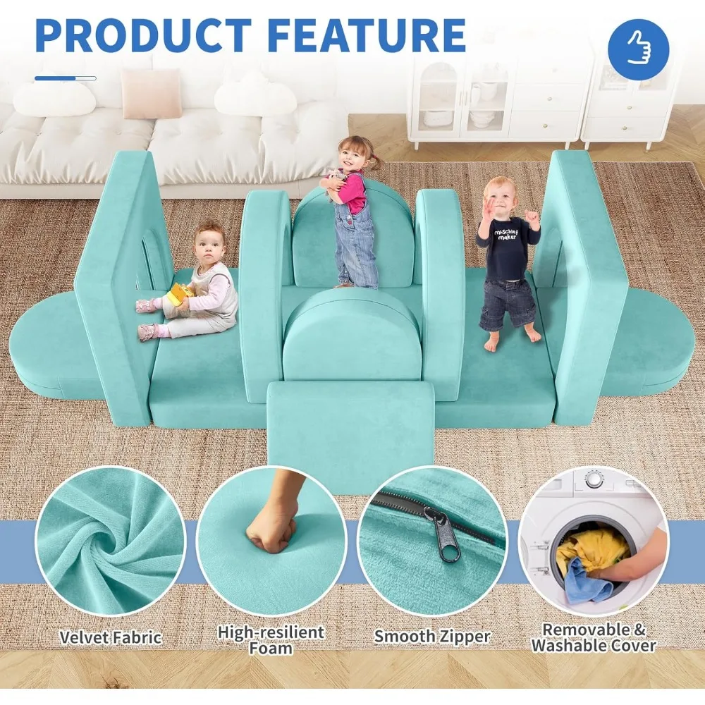 Modular Kids Play Couch 12PCS, Modular Kids with 4 Arches, Fold Out Kids Couch for Playroom, Modular Couch for Boys and Girls 5
