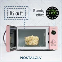 Retro Countertop Microwave Oven，Large 800W 0.9 cu ft - 12 Pre-Programmed Cooking Settings - Pink 2