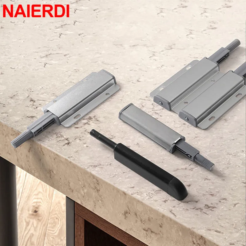 NAIERDI 10PCS Aluminum Alloy Cabinet Catches Push to Open Hidden Cabinet Handle Magnet Push Latches for Cabinets Door Hardware