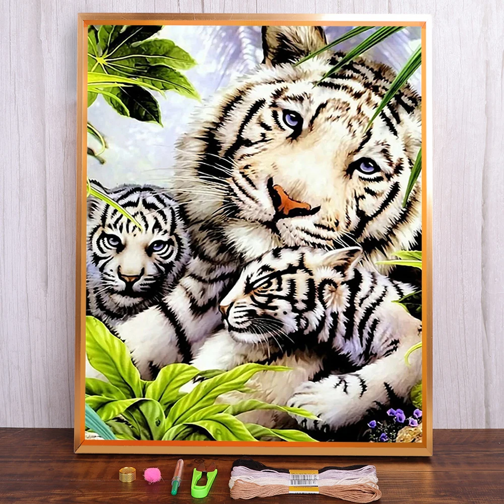 Meian Tierhaus Tiger bedruckter Stoff Kreuzstich Komplettset Stickerei Handwerk Hobby Handarbeit Nähen Home Decor Mulina – Detail 14