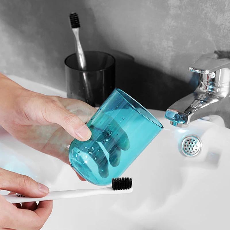 1PC Plastic Couple Solid Color Transparent Mouthwash Large Capacity Nordic Style Toothbrush Cup_voghion.com