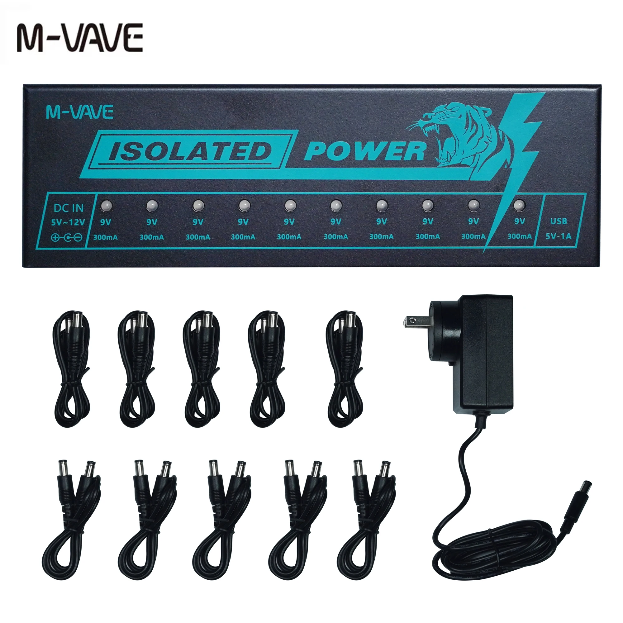 M-VAVE Guitar Effect Pedal Supply 10 Isolated DC Output 9V 300mA Pedal Board Power for Effect guitar power supply