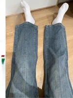 Retro Texture Wide Leg Denim Pants Loose Drapey Straight Long Trousers for Women High Waist Zipper Closure Casual Sle - Image 2