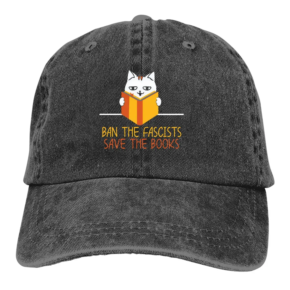 

Washed Men's Baseball Cap Ban The Fascists Save The Books Trucker Snapback Caps Dad Hat Cartoon Animation About Books Golf Hats