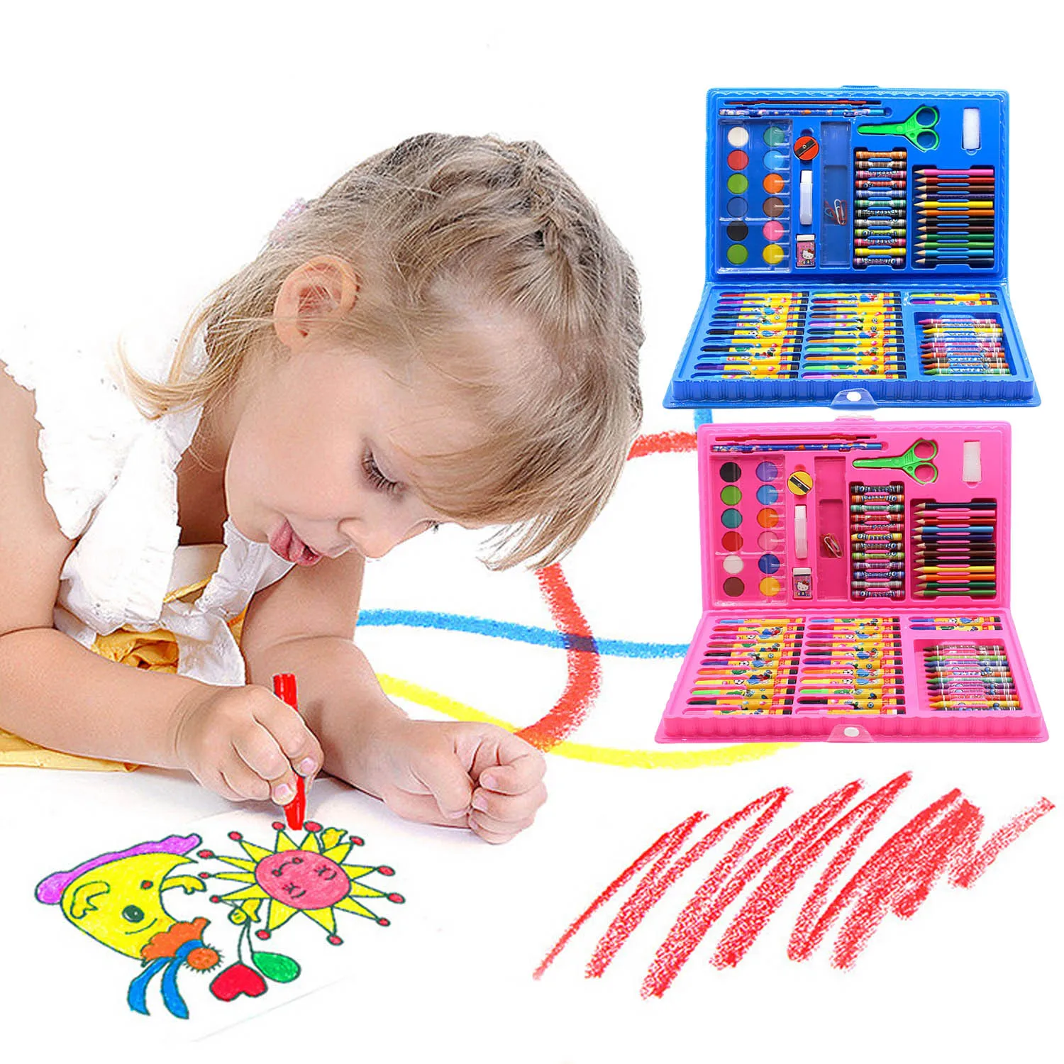 

Besegad 86pcs Children Kids Colored Pencil Artist Kit Painting Crayon Marker Pen Brush Drawing Tools Set Kindergarten Supplies