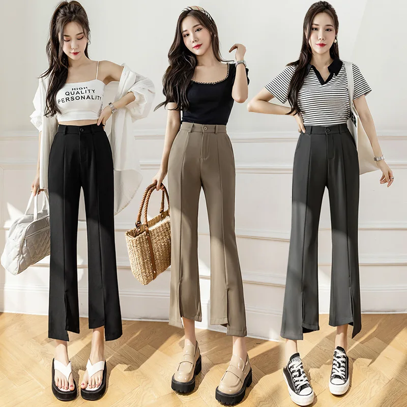 

Real Shot Draping Suit Pants Cropped Small Bell-Bottom Trousers Women's 2023 Summer New Straight Slimming Commuting Split Long P