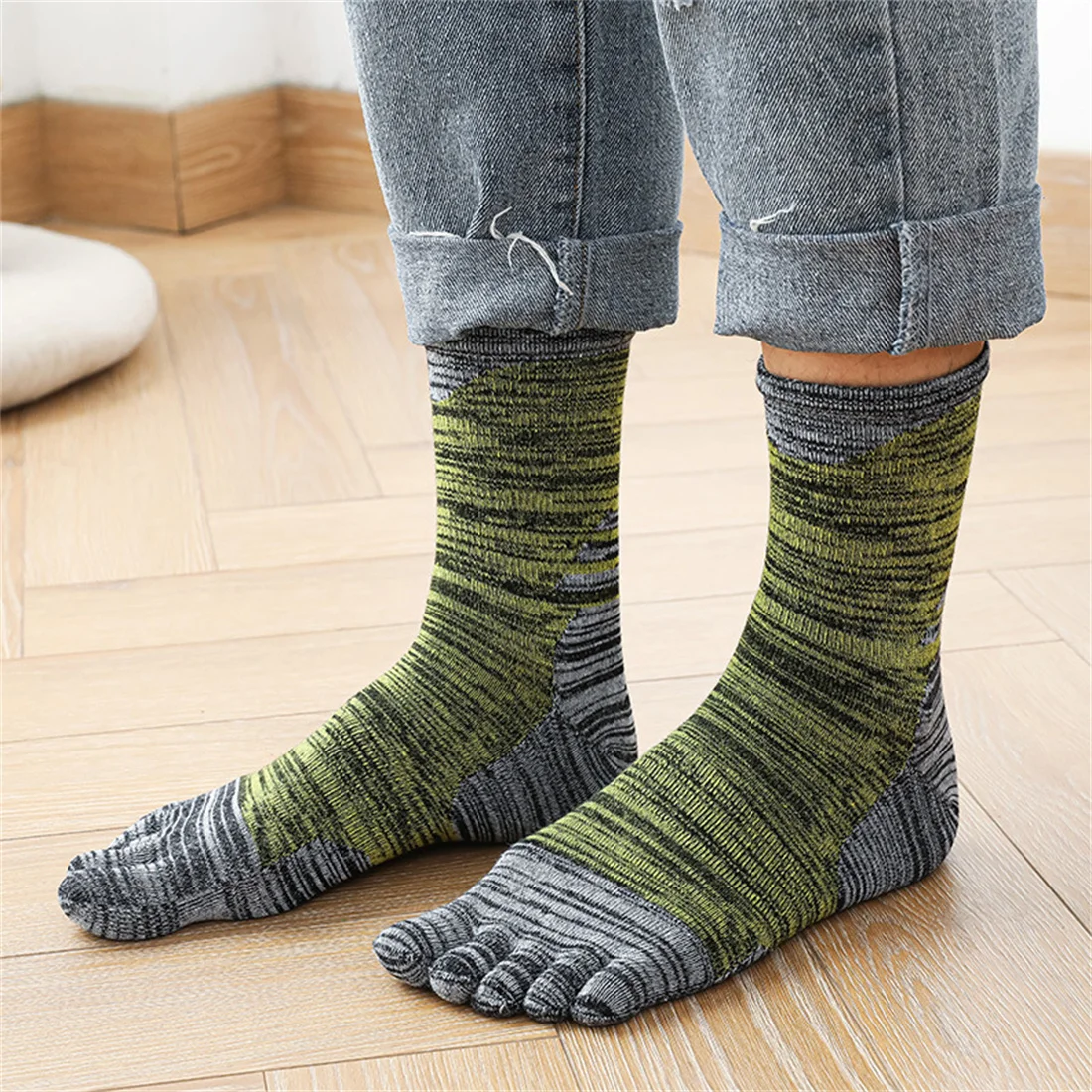 

Toe Socks Men Cotton Five Fingers Socks Breathable Short Ankle Crew Socks Sports Running Vintage Striped Casual Male Tube Sox