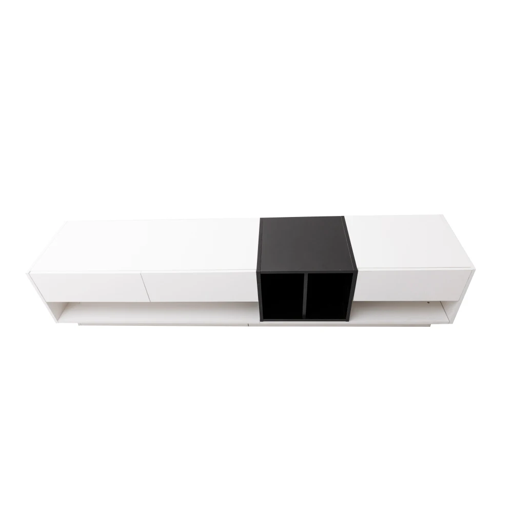 PINGGO TV-Ständer Lowboard Hochglanz Weiß Schwarz Farbblock-Design Mehrzweck-Aufbewahrungsschrank Wohnzimmermöbel – Detail 12