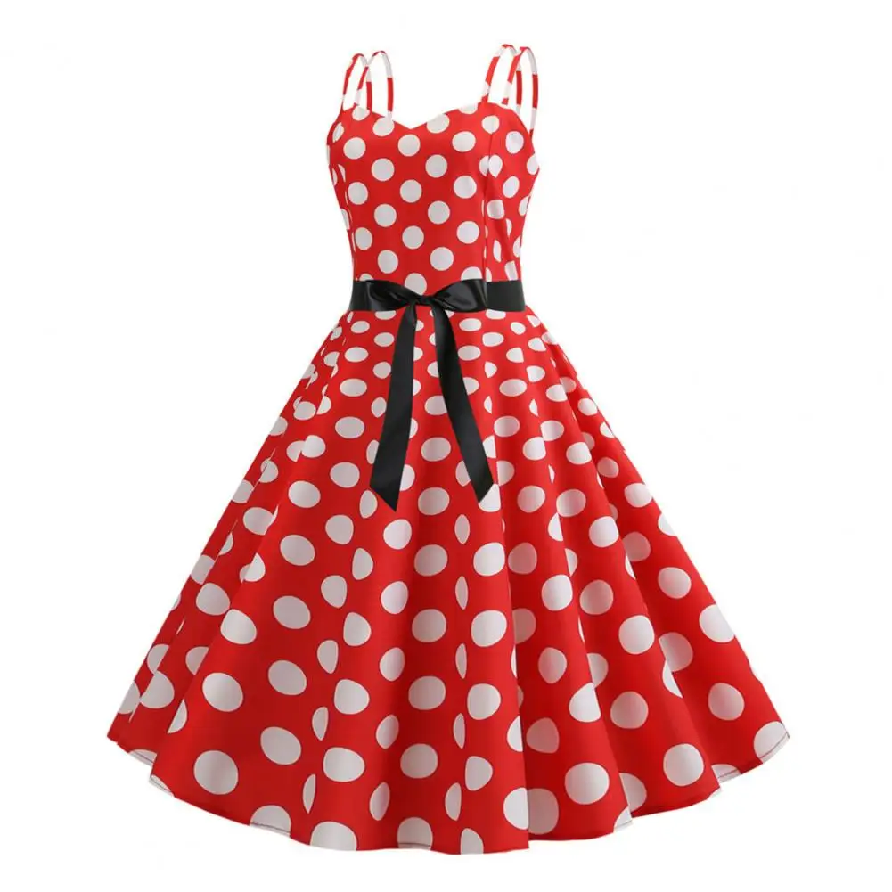 

Dress Elegant Retro A-line Midi Dress with Bow Decor Dot Print for Women for Parties Weddings Proms Women Casual Dress