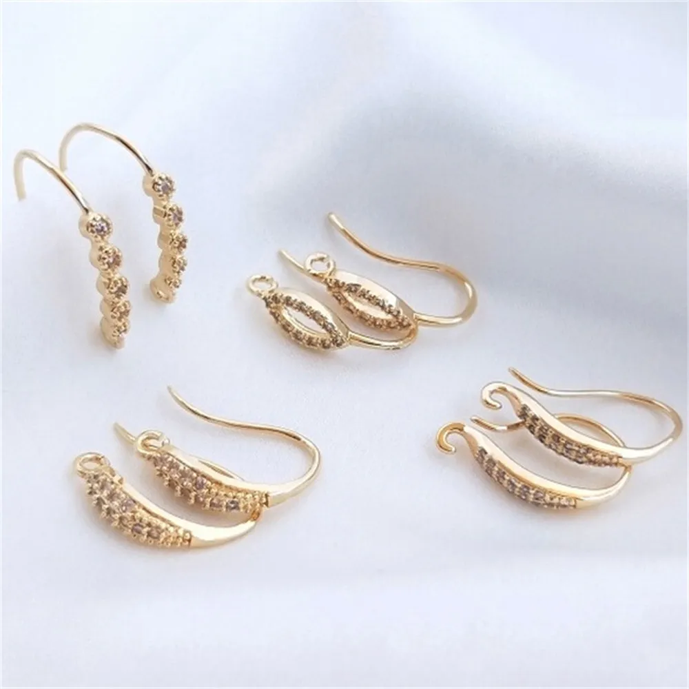 14K Gold Inlaid Zircon Ear Hook Diy Handmade Earrings Jewelry Materials Micro-inlaid Ear Hook Accessories E040