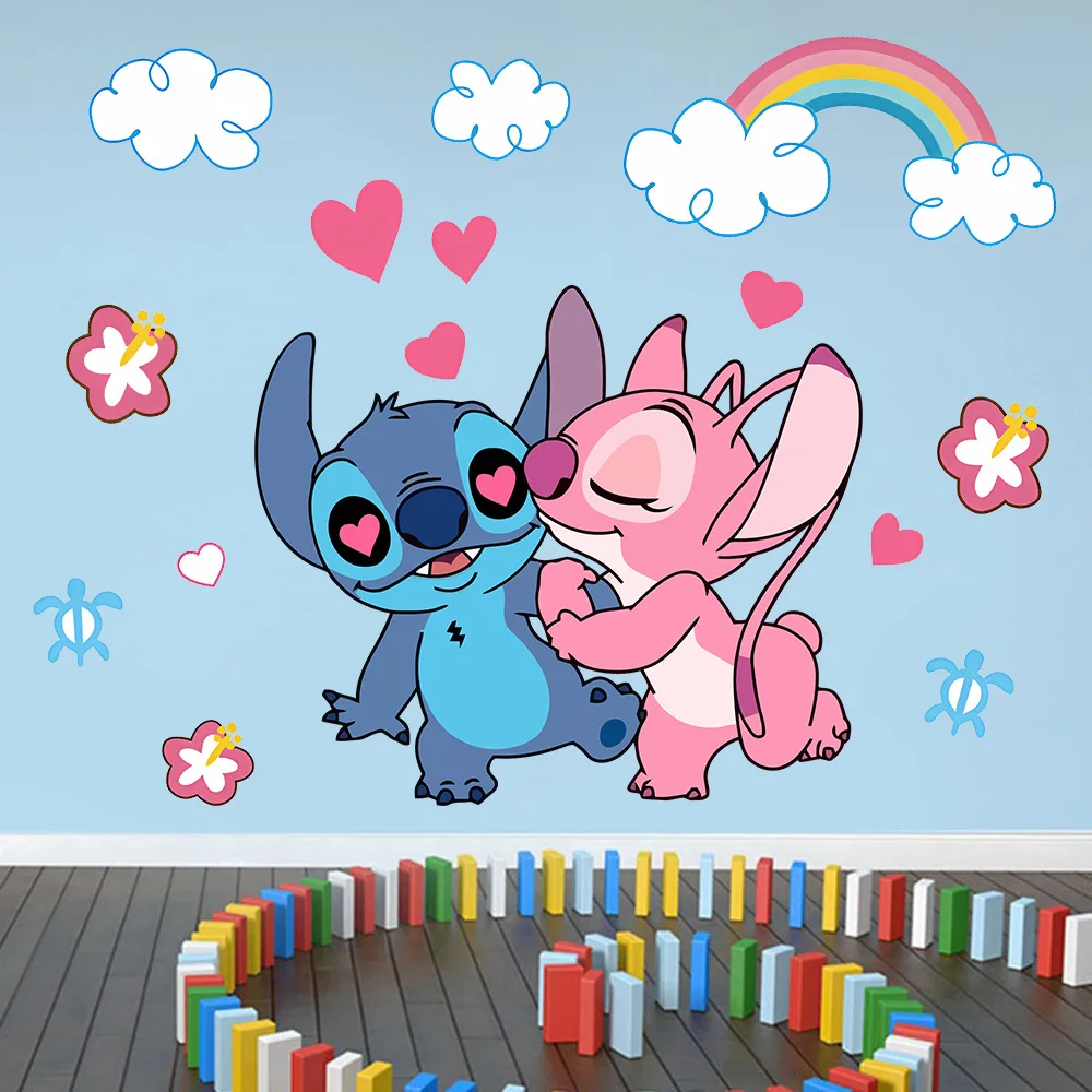 Cartoon Lilo & Stitch Rainbow Wall Stickers For Kid's Room Kindergarten Living Room Bedroom Wall Decoration Animated Poster wall stickers,luminous wall stickers,vinyl decal stickers