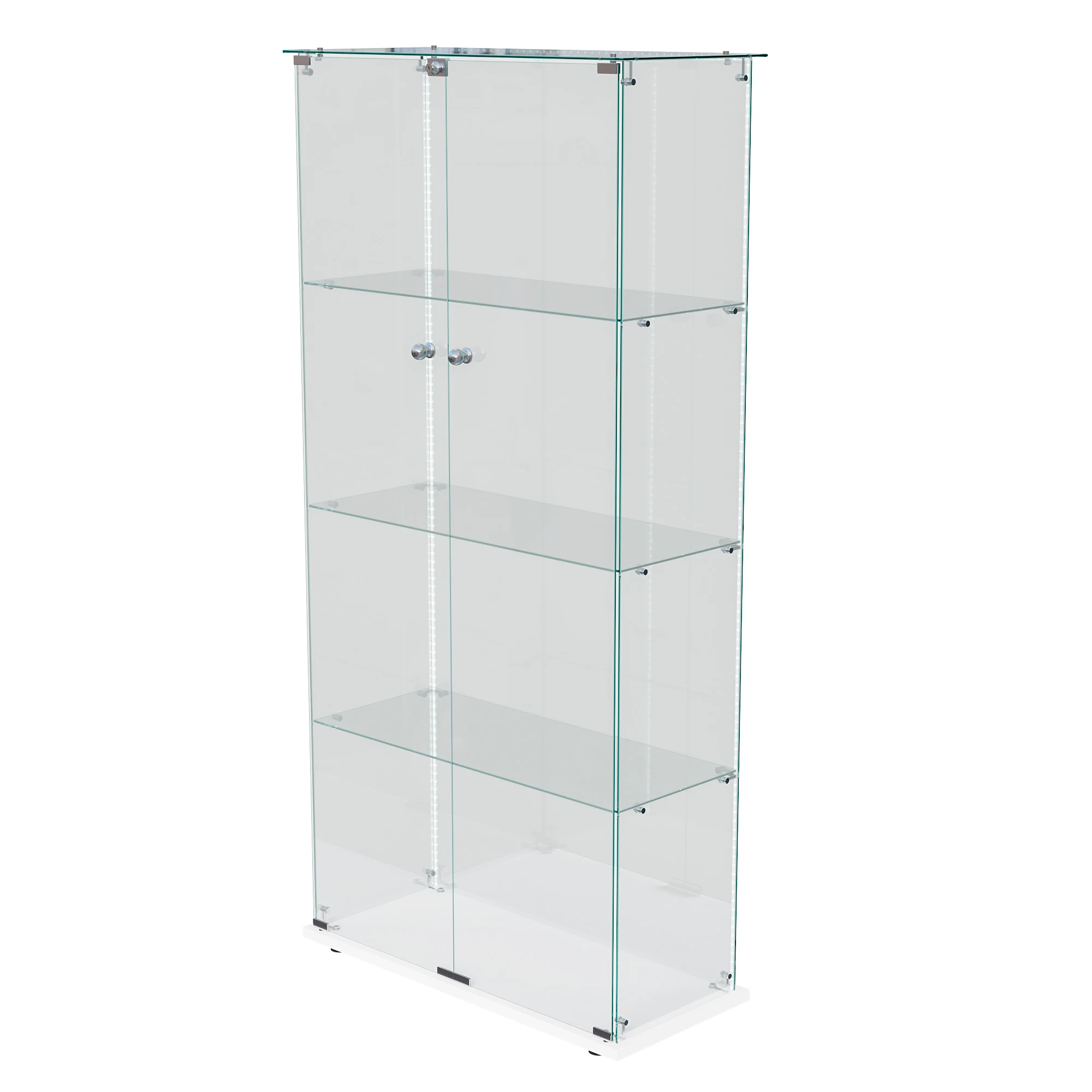 Comanlai 163×35×78,5cm Stehende Glasvitrine, mit LED-Beleuchtung und Schloss, mit 4 Glasregalen und 2 Glastüren, Weiß – Detail 16