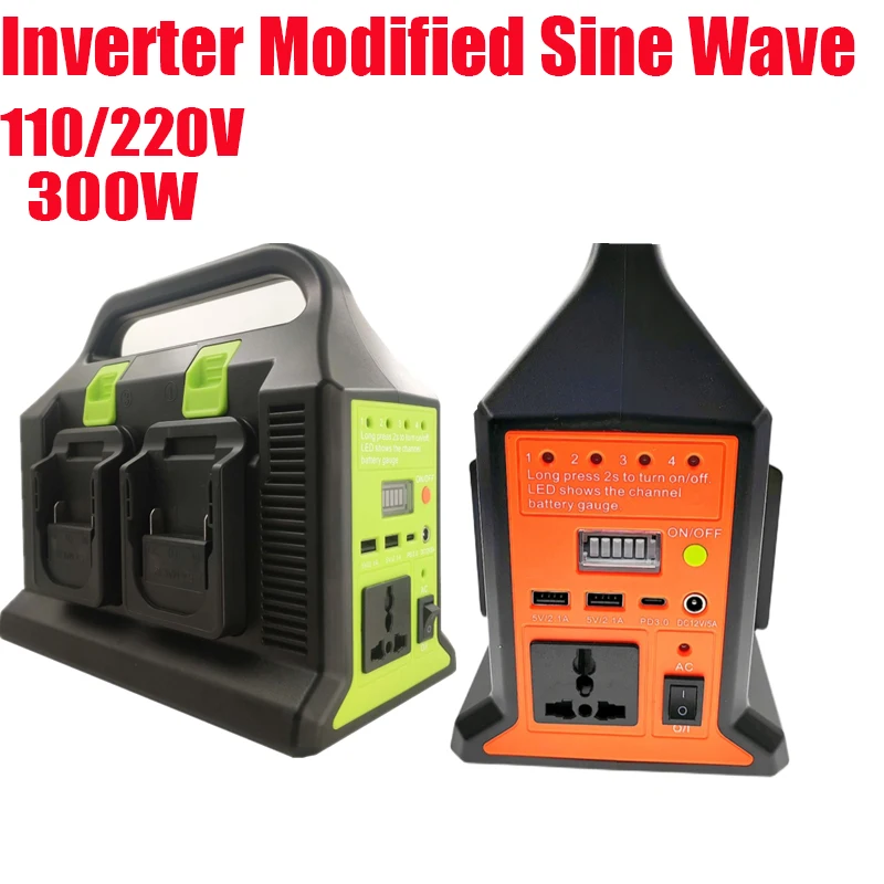 Inverter A Doppia Onda Sinusoidale 300 W4 Per Batteria Makita /Milwaukee 18V A Ac 110V/220V Usb Pd3.0 Convertitore Power Bank Tpye-C Con Luce