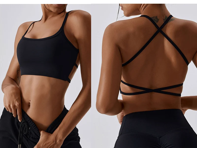 VITALINOVO Workout Sports Bras Women Athletic Removable Padded Backless Strappy Criss Cross Light Support Gym Yoga Crop Bra