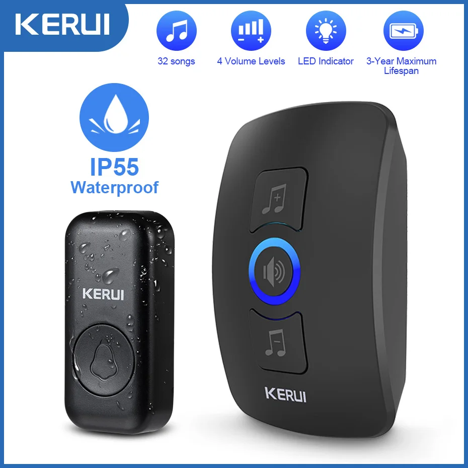 KERUI Home Wireless Doorbell Smart Chimes Doorbell LED 32 Songs with waterproof 