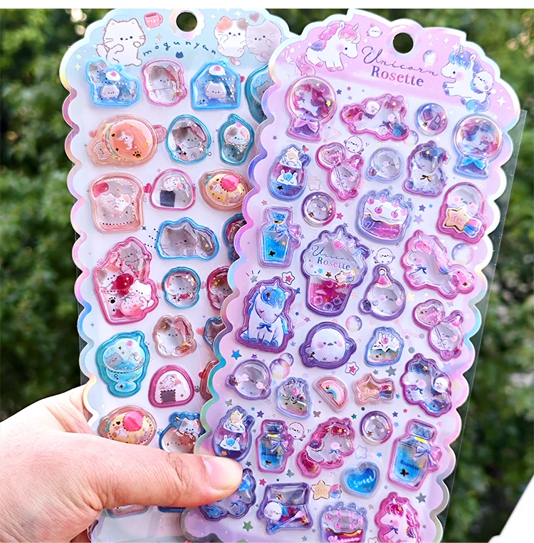 1 pc/4 pcs Cartoon Sweet Cats Unicorn Drop 3D Relief Stickers Scrapbooking Diy Diary Stationery Sticker Decor Cute Stickers