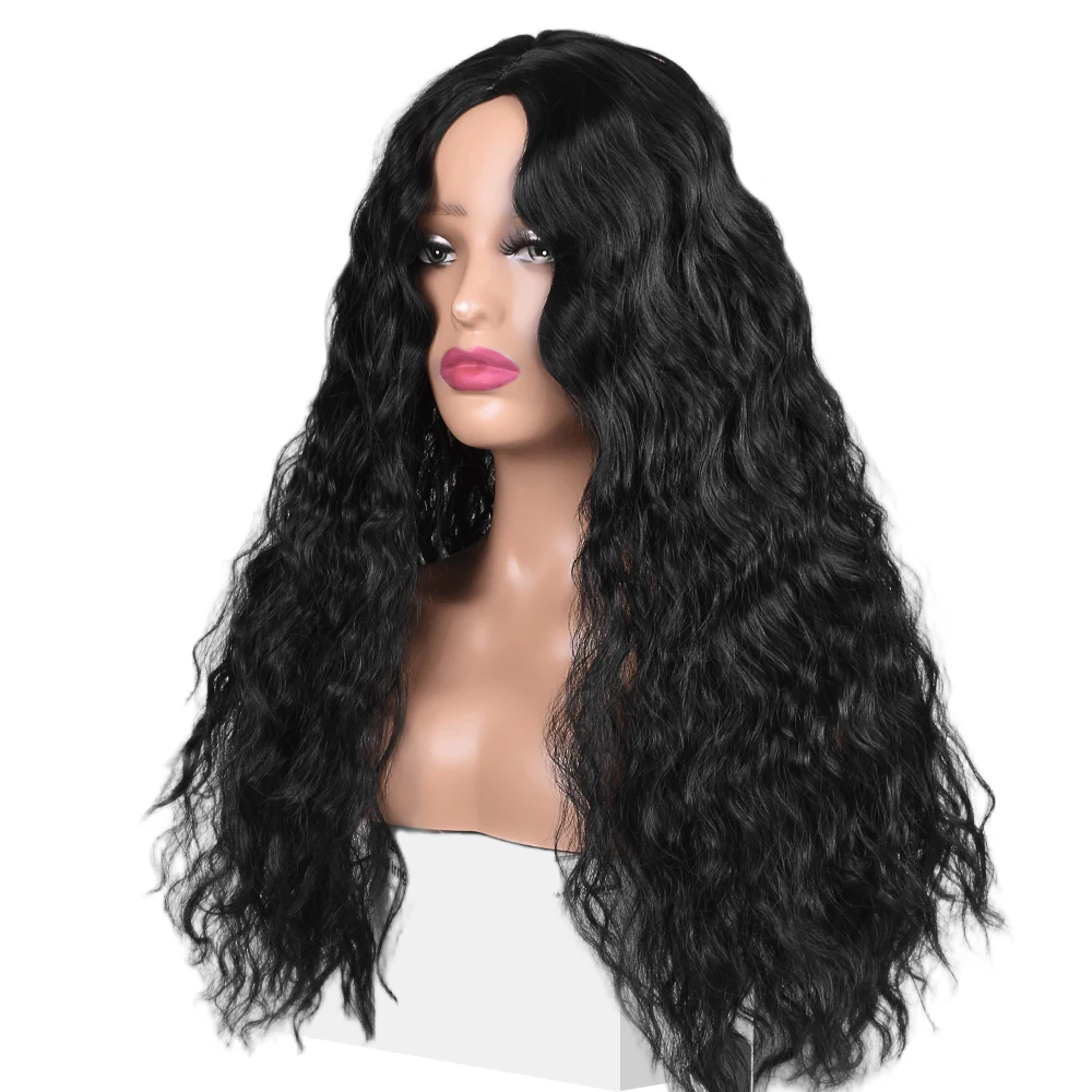 Synthetic wig Deep wave synthetic wig for black women 26" deep curly soft natural black color for daily party use