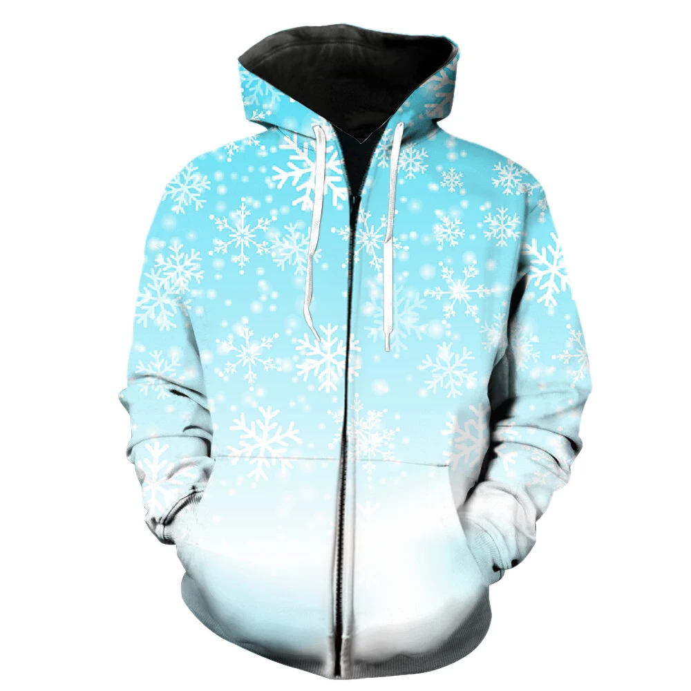

Winter Snowflake Pattern Men's Zipper Hoodie Hip Hop Tops 2022 Hot Sale Casual Long Sleeve With Hood Jackets Sweatshirts Fashion