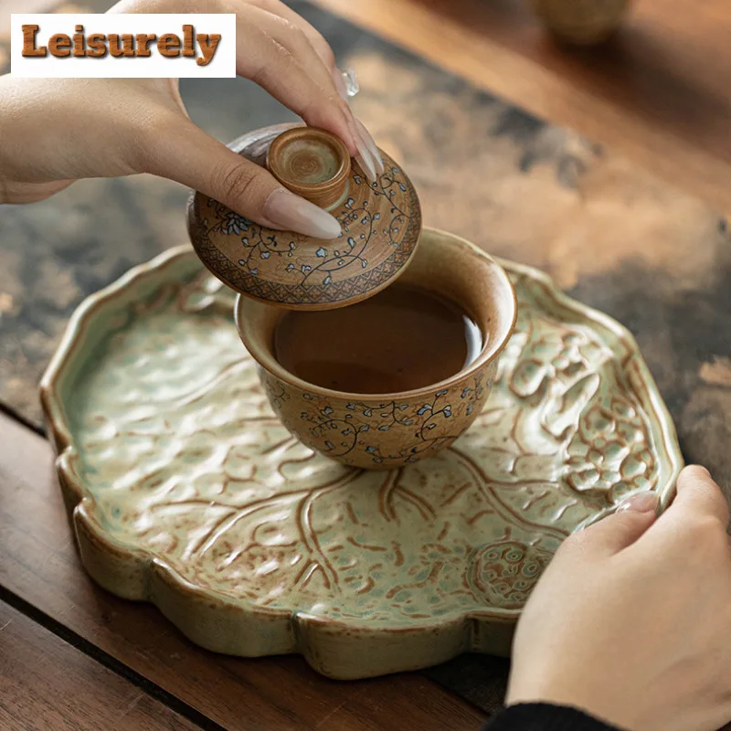 Blue And White Entwined Lotus Travel Tea Set Designer Dunhuang Frescoes Set Of Cups Portable Camping Ceramic Kung Fu Teaset Gift