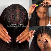 Crépus droit birman bouclés plume Crochet Extension de cheveux humains pré-séparé sans noeud réutilisable pré-bouclé Crochet cheveux humains 3
