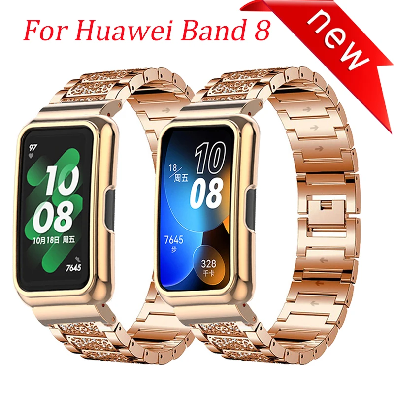 

Металлический ремешок для часов Huawei Band 8 7 6, аксессуары для смарт-браслета, бриллиантовый ремешок, защитный чехол для Honor band 7 6, браслет Correa