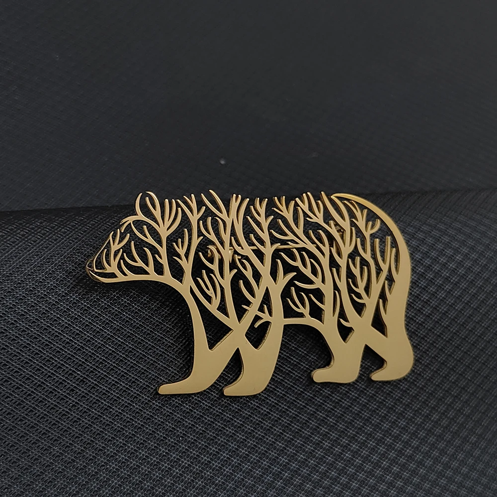 Broche épingle Ourson D’Alaska Avec Louveteau - Doré, Faune Sauvage, Référence B32F, Neuf Sans Boîte