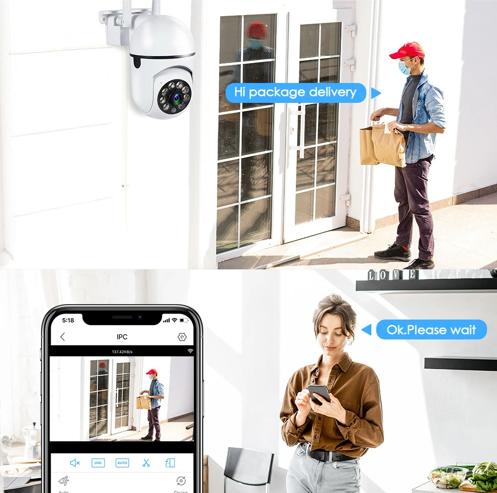 3MP Outdoor Wifi Camera Surveillance Night Vision Full Color Ai Human Tracking 4X Digital Zoom Video Security Monitor Cameras
