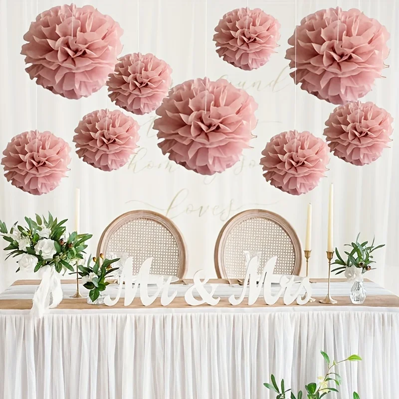 9 Stück 6 Zoll und 8 Zoll rosa Papierblumenkugeln – perfekt für Hochzeiten, Brautpartys, Geburtstage und Singles, Partys für Hochzeiten – Detail 6