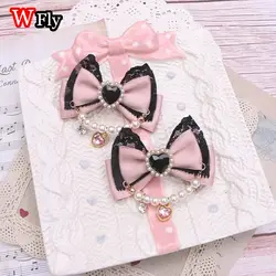 Harajuku Gothic Lolita Handmade Pearl Bow Hair Clip (Black lace)