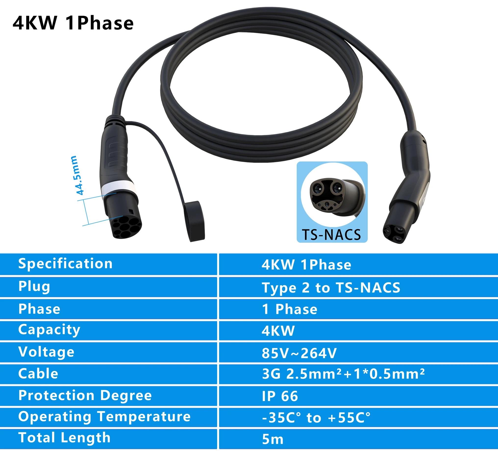 Evsow-テスラ充電ケーブル,モデル3, y, x, s, 5m, 12kw,タイプ2からts 