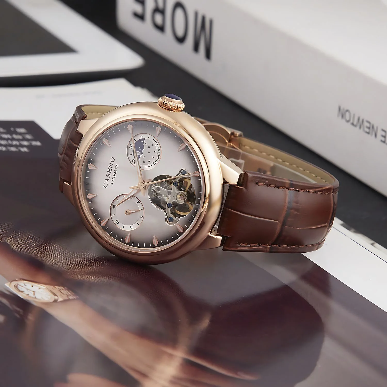 CASENO Brand Precision Steel Strong Night Glow Tourbillon Fully Automatic Mechanical Watchs -6996GTH 1